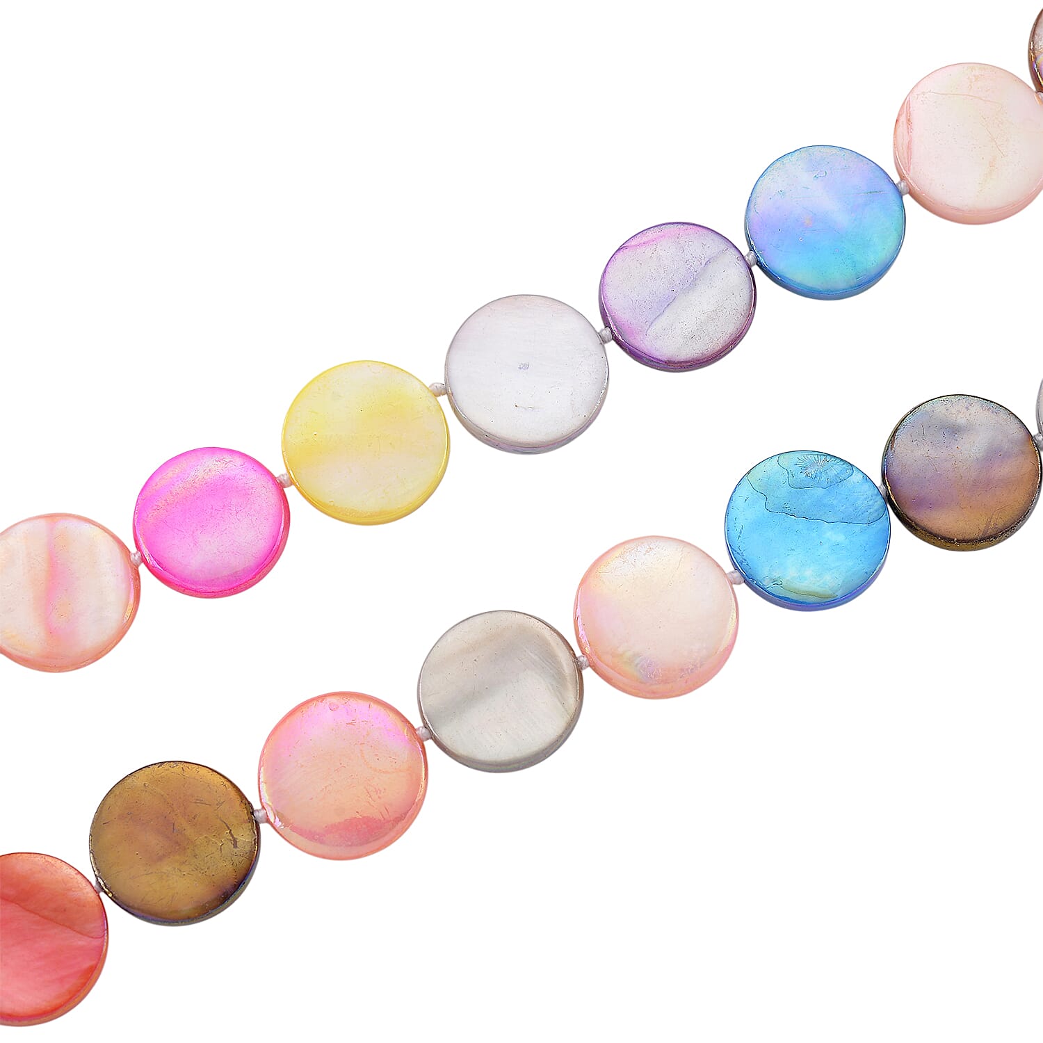 Multi Color Coin Shell Pearl  Necklace (Size - 30) 300.00 Ct.