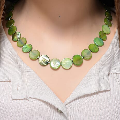 Green Coin Shell Pearl Necklace (Size - 30) 300.00 Ct.