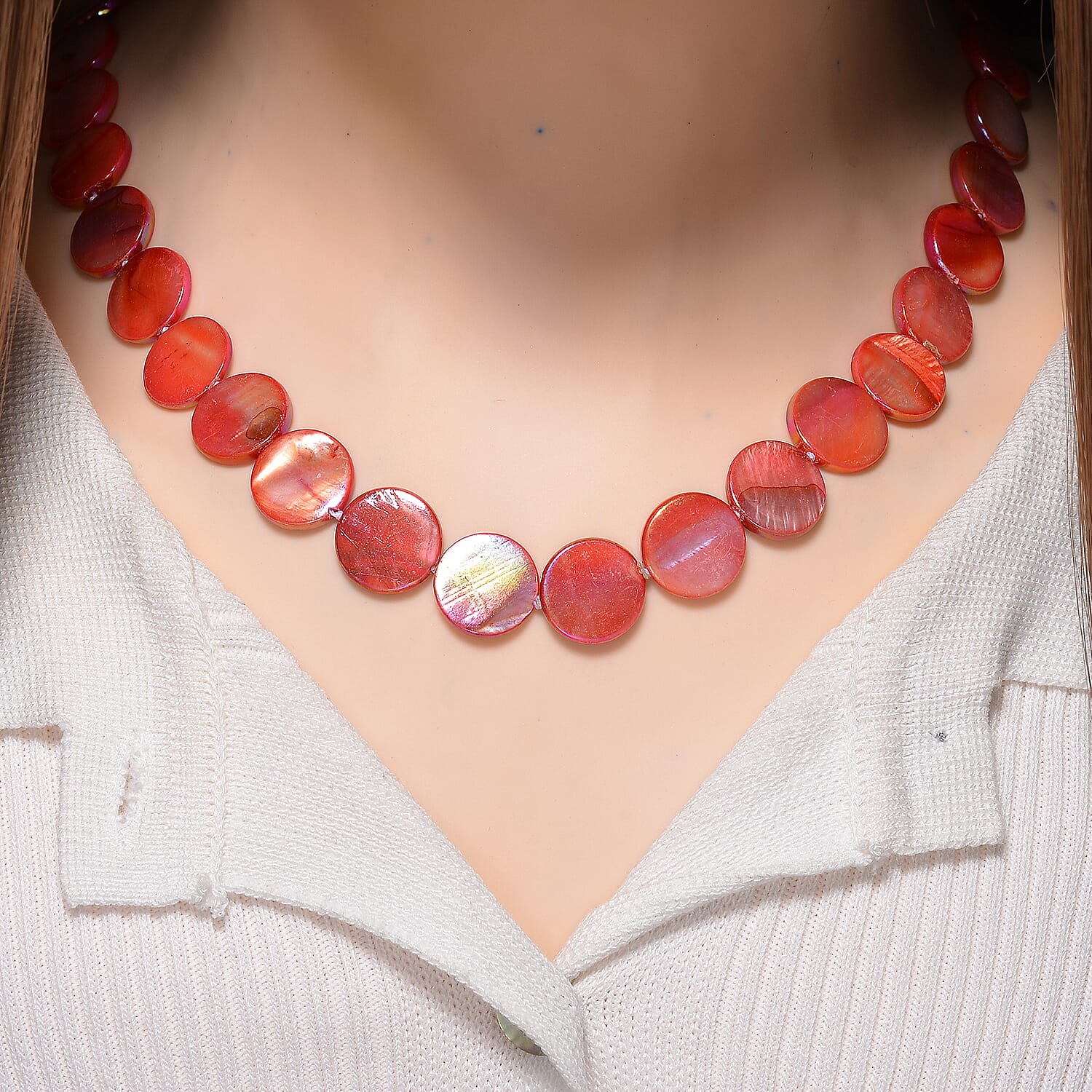 Pink Coin Shell Pearl Necklace (Size - 30) 300.00 Ct.