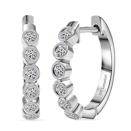 LUXURIANT Lab Grown Diamond (SI-GH) Full Hoop Earring in Rhodium Overlay Sterling Silver