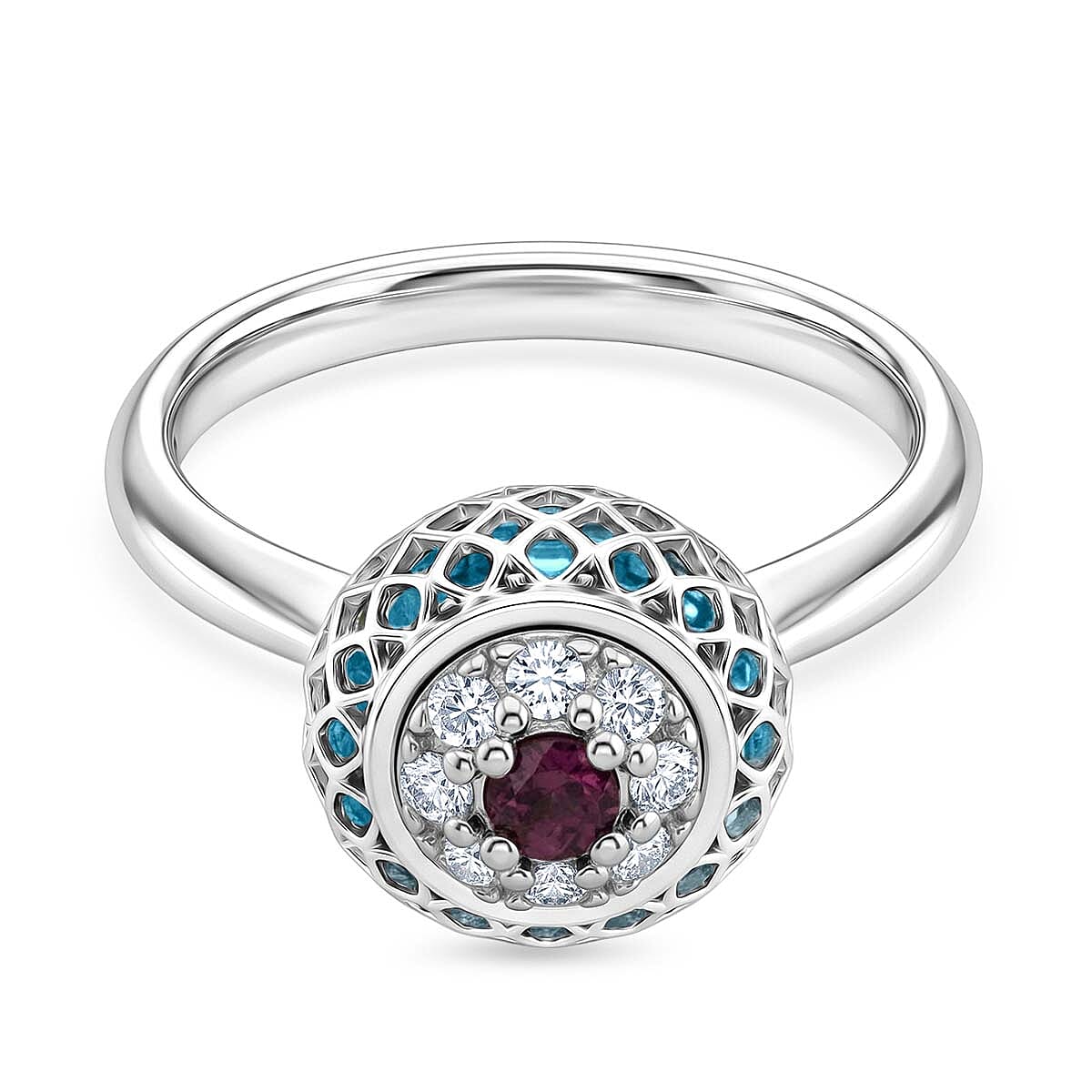 Blue Apatite Ring in Rhodium Overlay Sterling Silver 2.32 Ct.