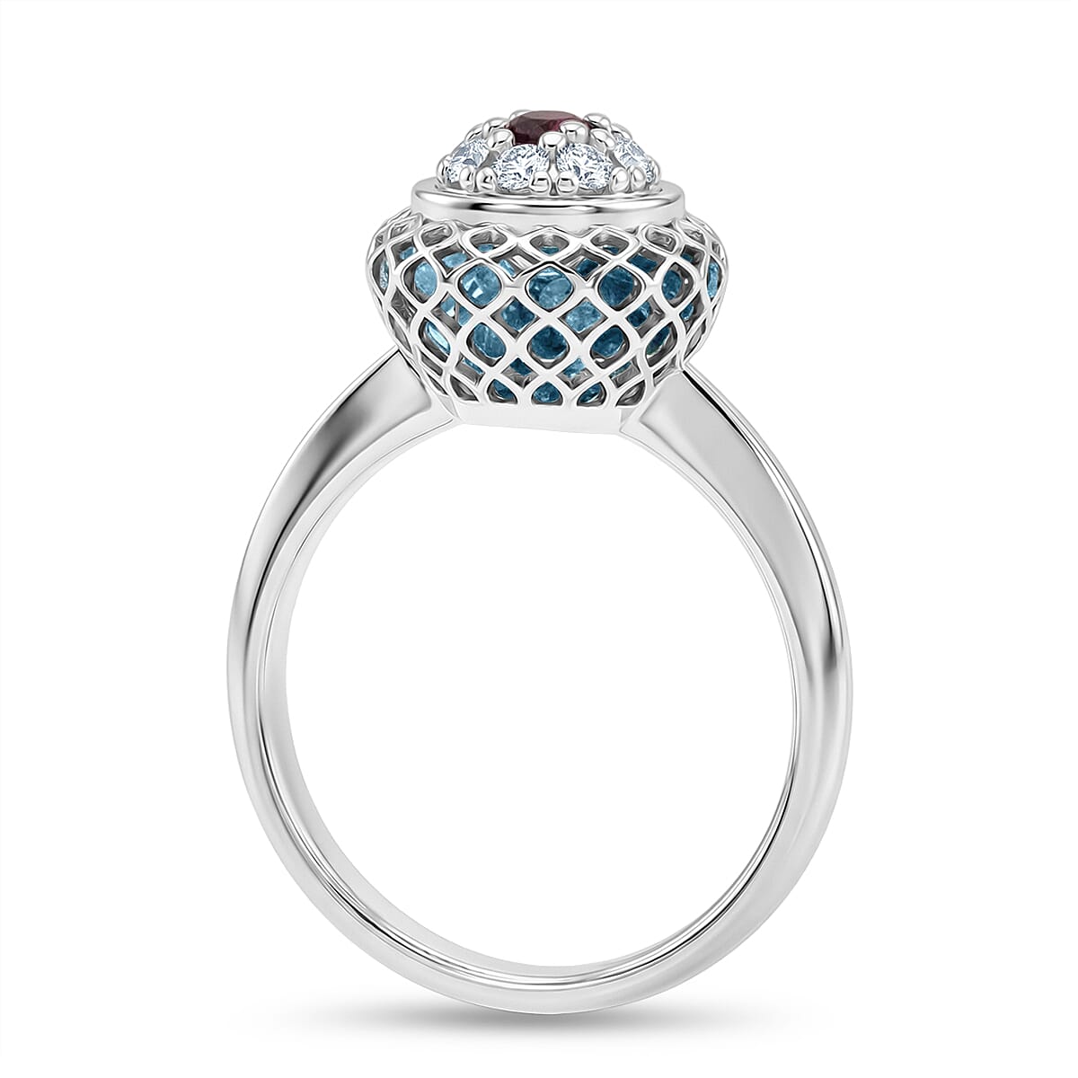Blue Apatite Ring in Rhodium Overlay Sterling Silver 2.32 Ct.