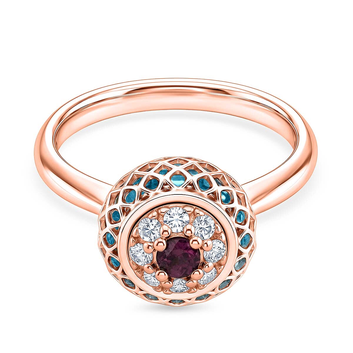 Blue Apatite Ring in Rose Gold Plated Sterling Silver 2.32 Ct.