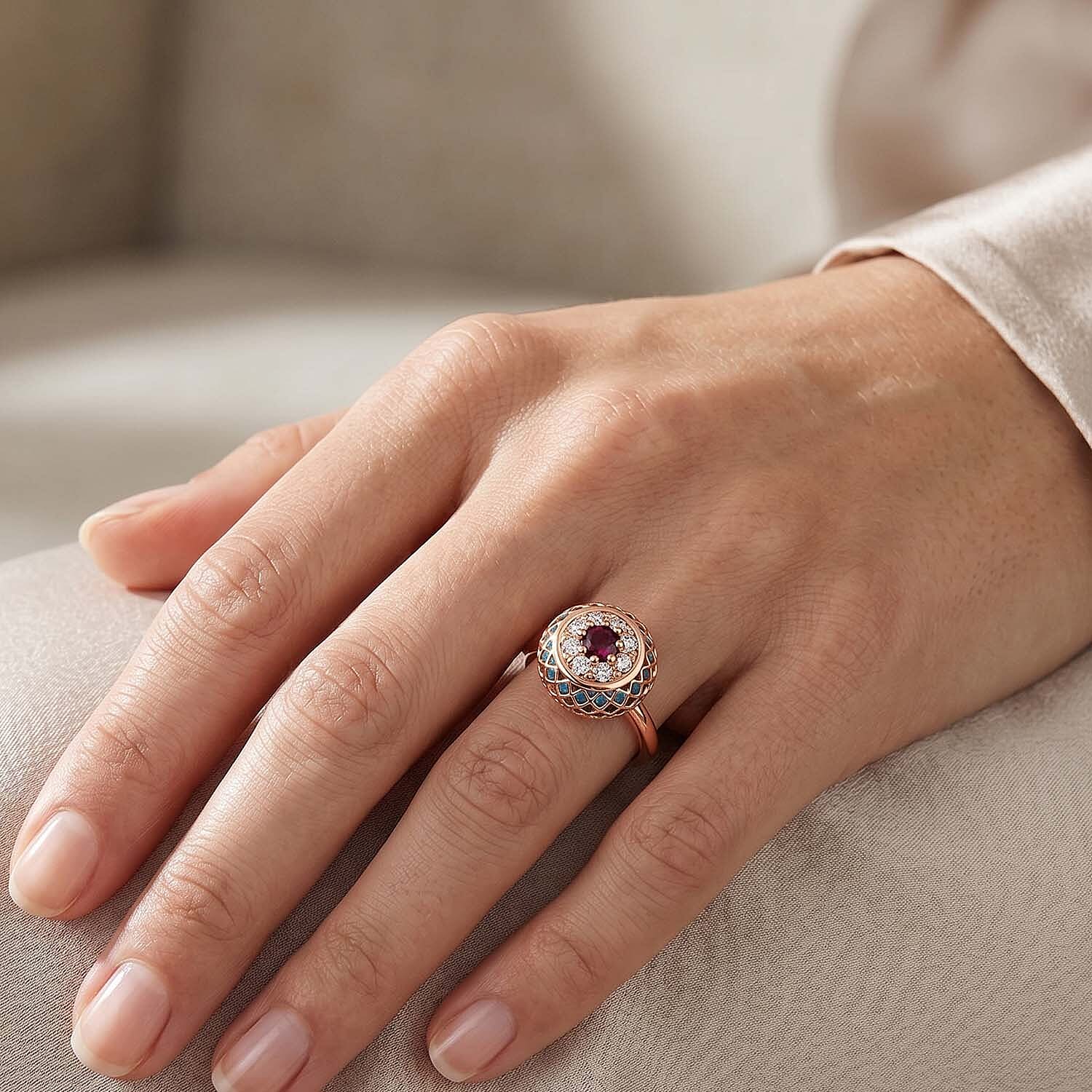 Blue Apatite Ring in Rose Gold Plated Sterling Silver 2.32 Ct.