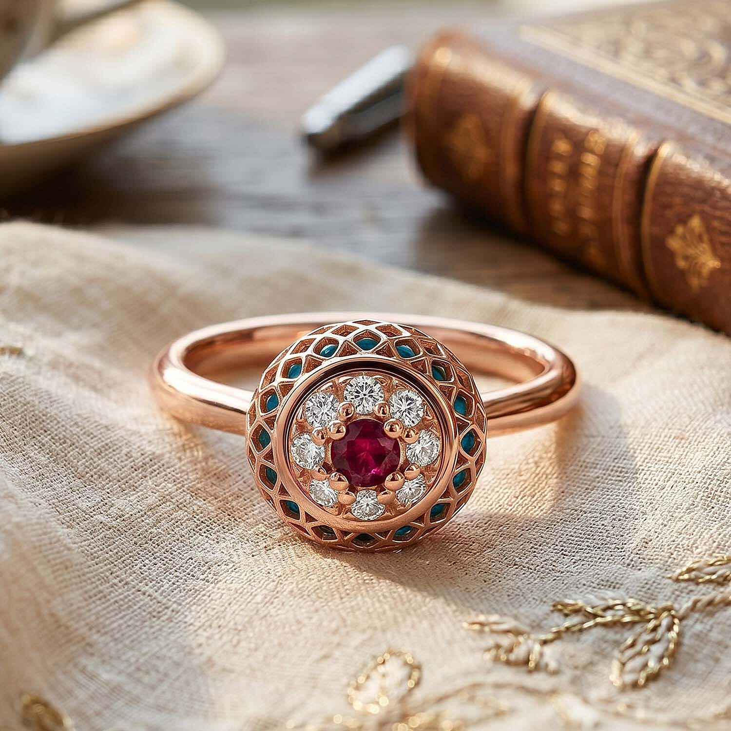Blue Apatite Ring in Rose Gold Plated Sterling Silver 2.32 Ct.
