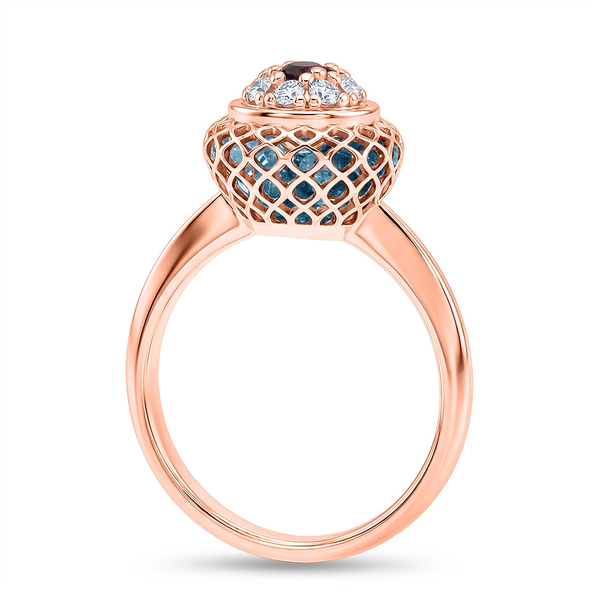 Blue Apatite Ring in Rose Gold Plated Sterling Silver 2.32 Ct.