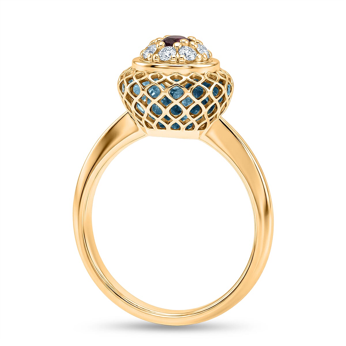 Blue Apatite Ring in Yellow Gold Plated Sterling Silver 2.32 Ct.
