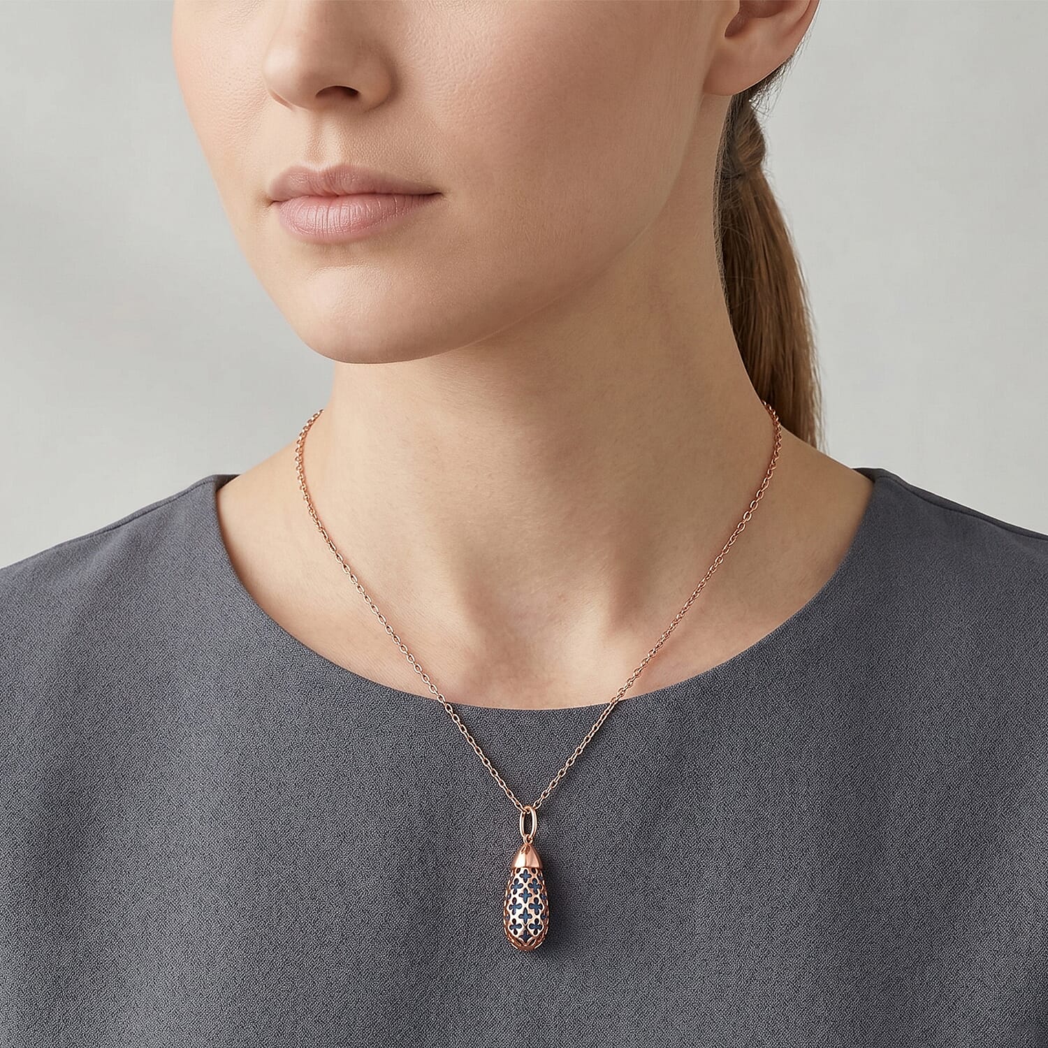Blue Apatite Pendant with Chain (Size 16-2 Ext) with Spring Ring Clasp in Yellow Gold Plated in Rose Gold Plated Sterling Silver 5.00 Ct.