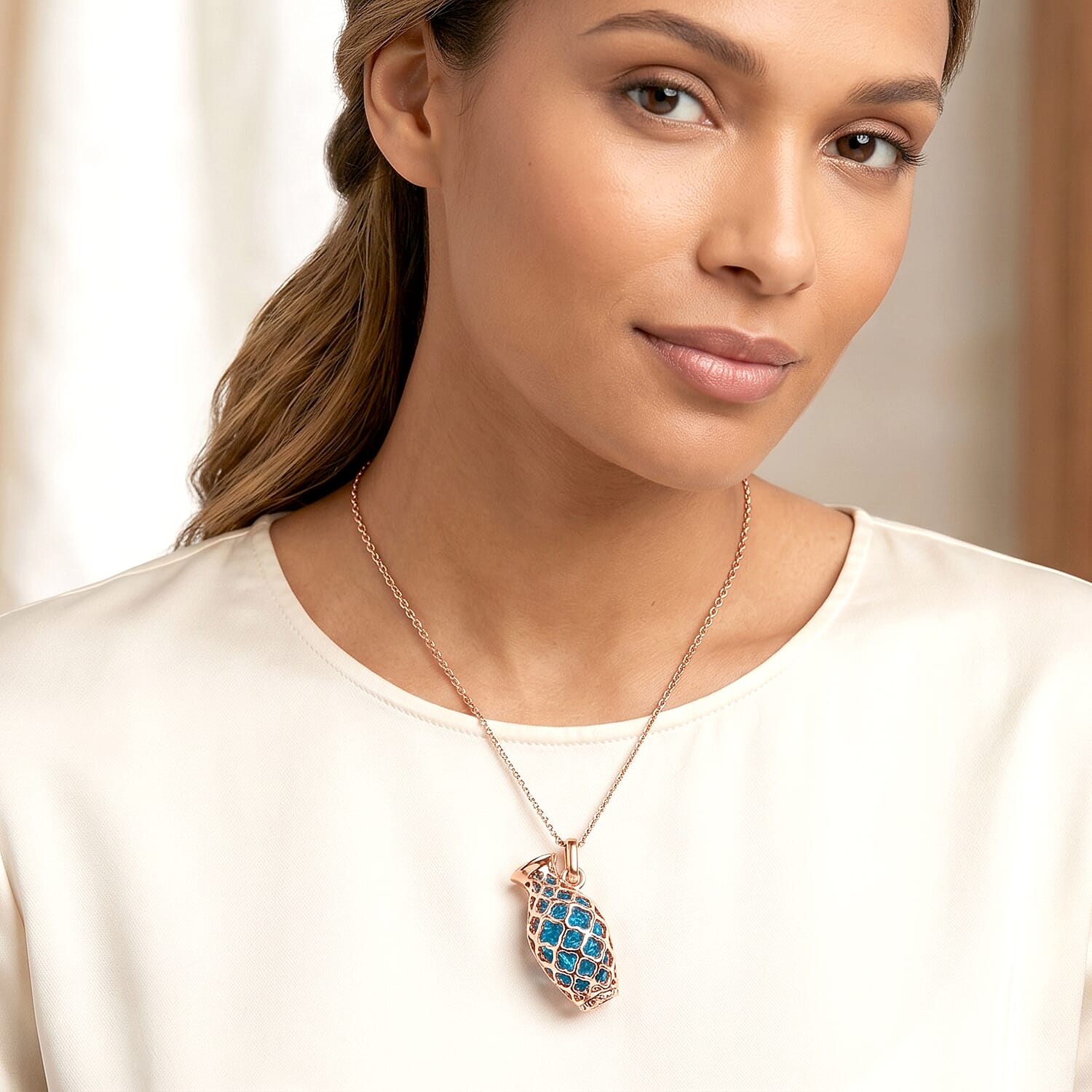 Blue Apatite Pendant with Chian (Size - 16-2 Ext) with Spring Ring Clasp in Rose Gold Plated Sterling Silver 5.50 Ct.