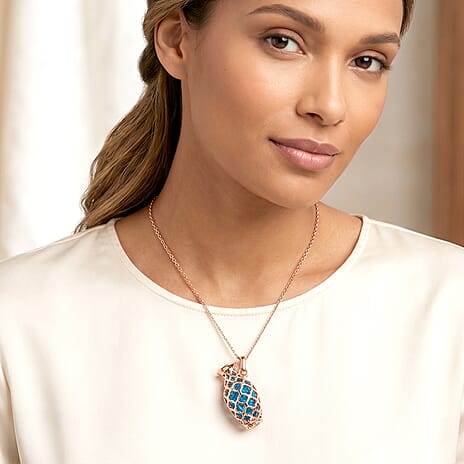 Blue Apatite Pendant with Chian (Size - 16-2 Ext) with Spring Ring Clasp in Rose Gold Plated Sterling Silver 5.50 Ct.