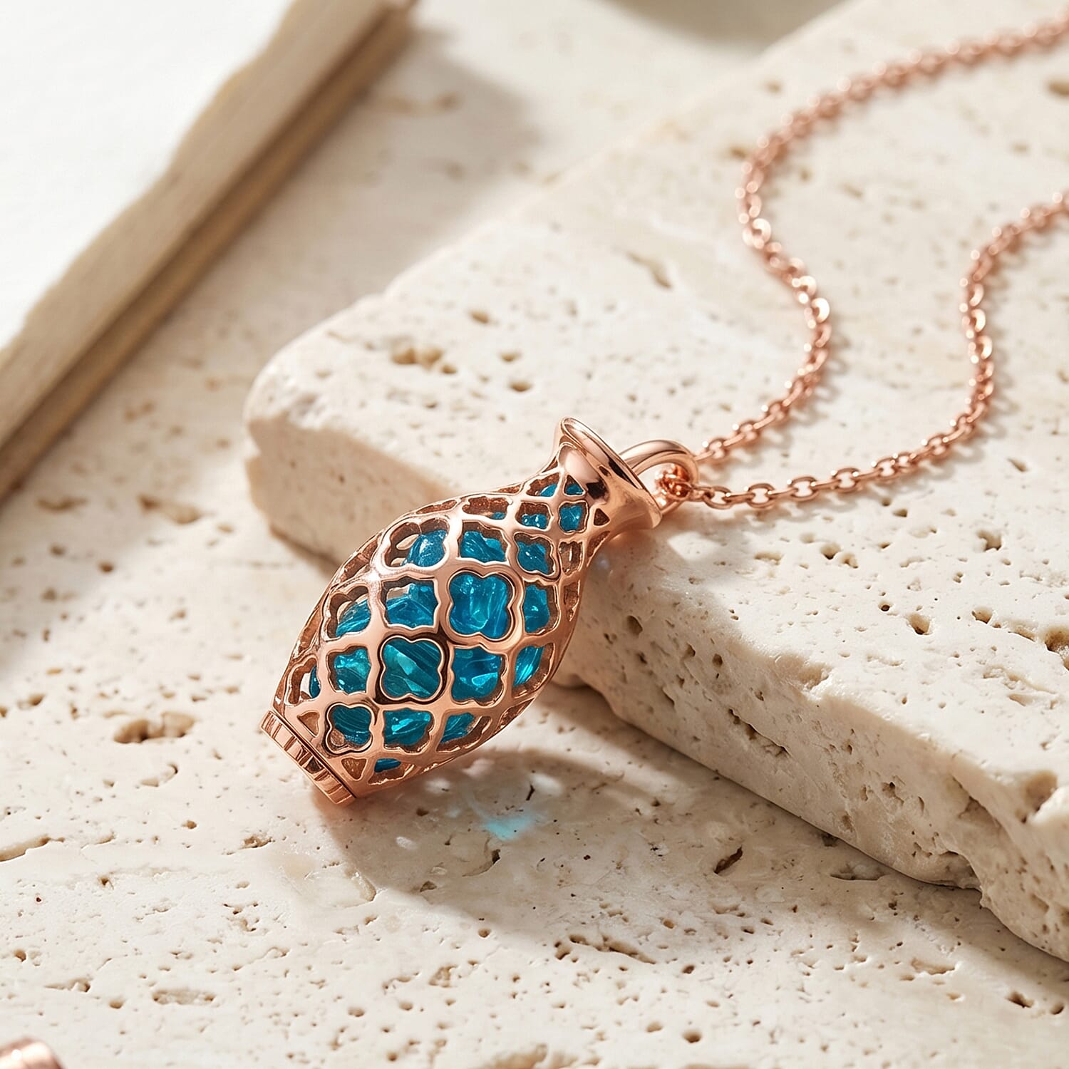 Blue Apatite Pendant with Chian (Size - 16-2 Ext) with Spring Ring Clasp in Rose Gold Plated Sterling Silver 5.50 Ct.