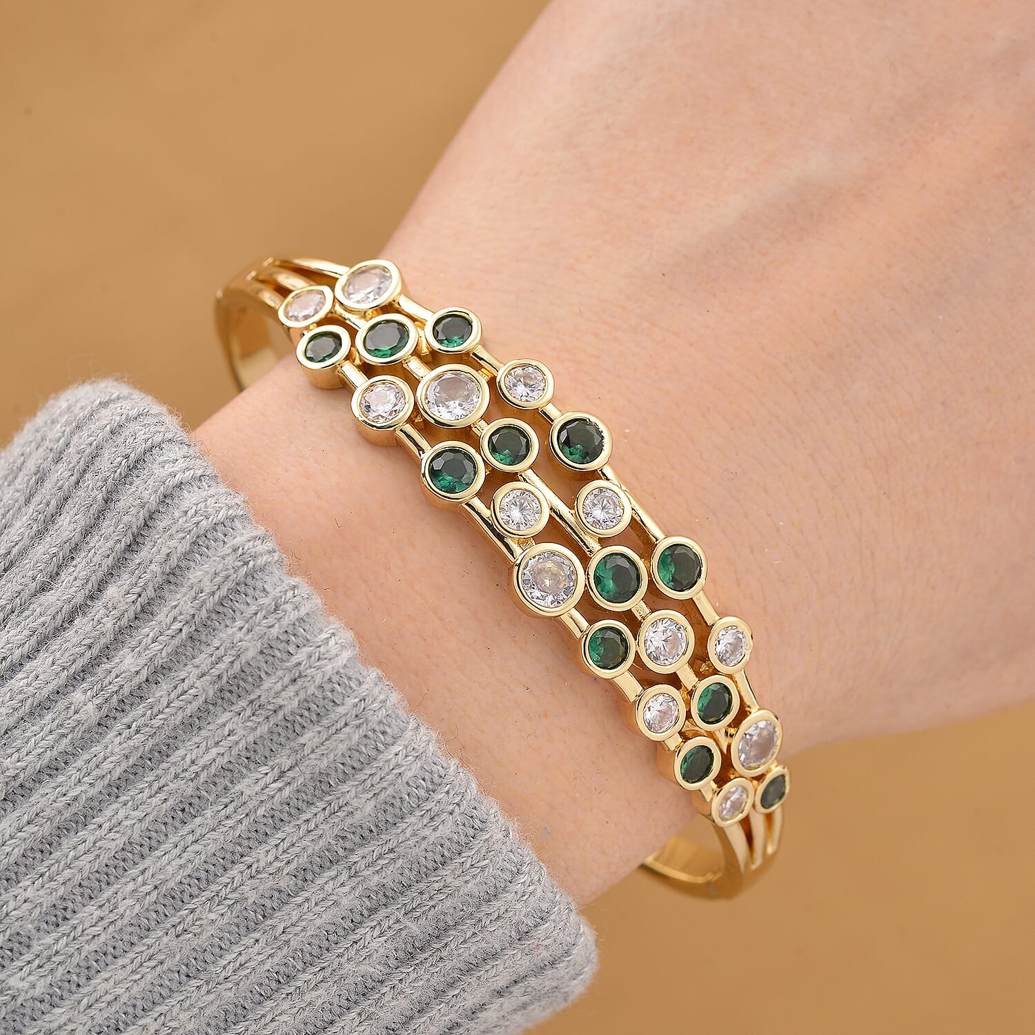 Bubble Collection - Green & White Cubic Zirconia Bangle (Size - 7.5) 5.00 Ct.