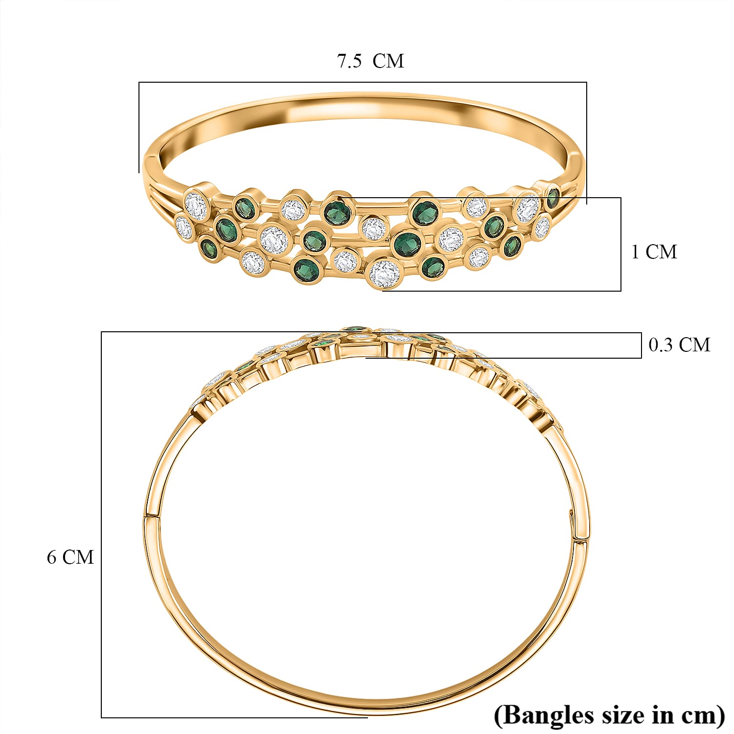 Bubble Collection - Green & White Cubic Zirconia Bangle (Size - 7.5) 5.00 Ct.