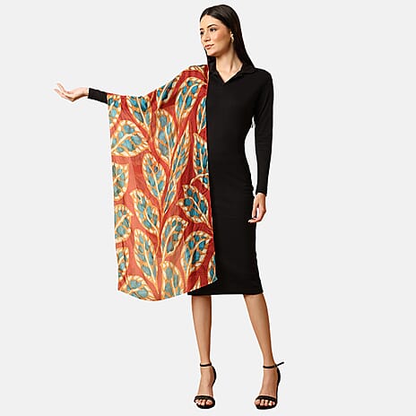 VALLISERIE 100% Mulberry Silk Floral Design Digital Printed Scarf (50x175 cm) - Peach