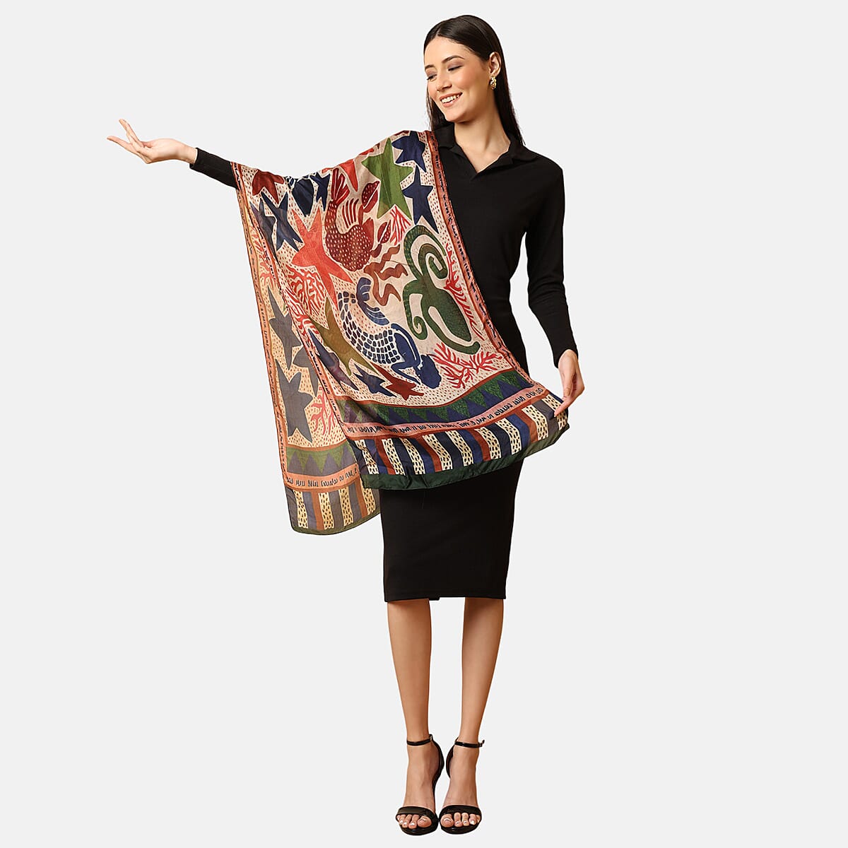 VALLISERIE 100% Mulberry Silk Butterfly Digital Printed Scarf (50x175 cm) - Red