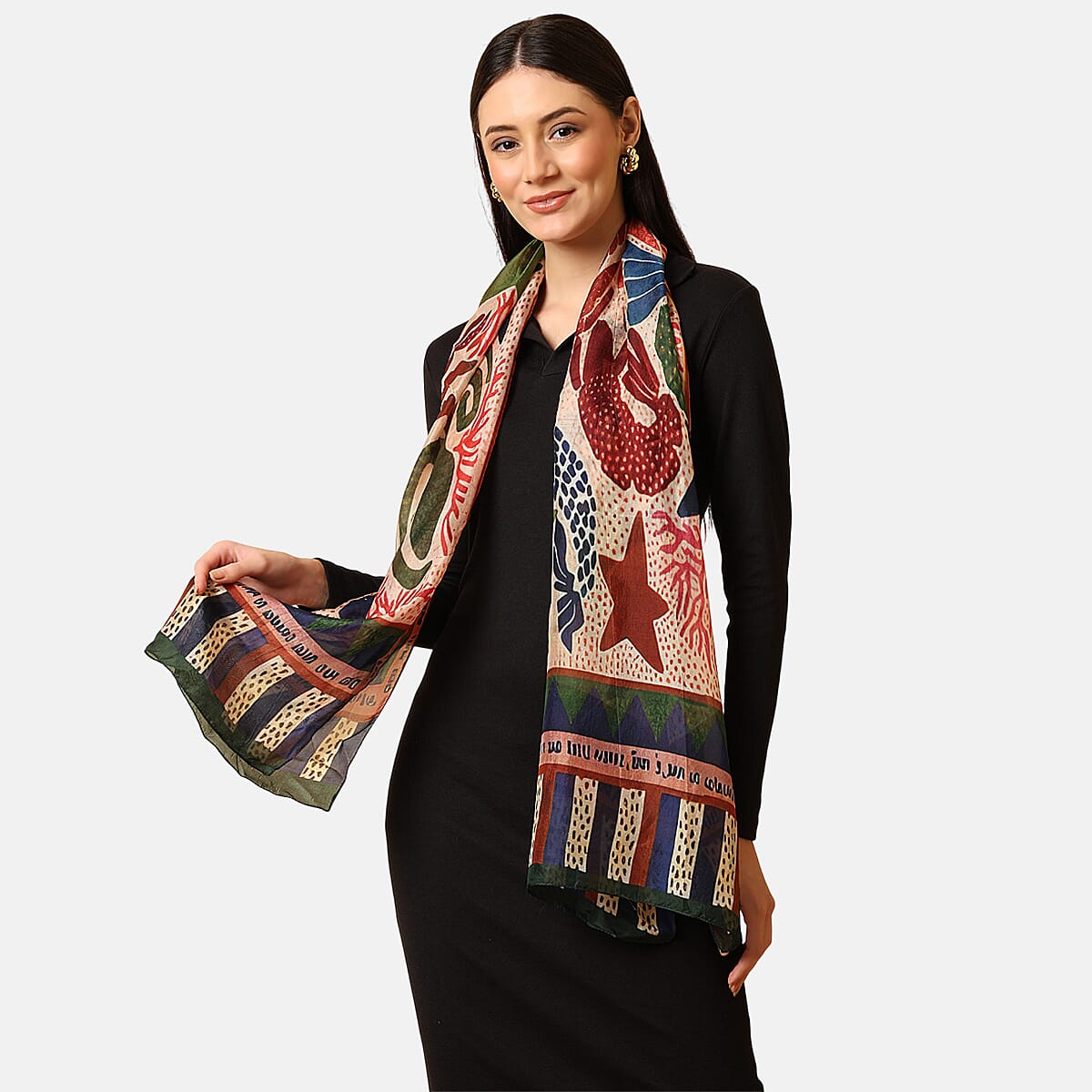 VALLISERIE 100% Mulberry Silk Butterfly Digital Printed Scarf (50x175 cm) - Red