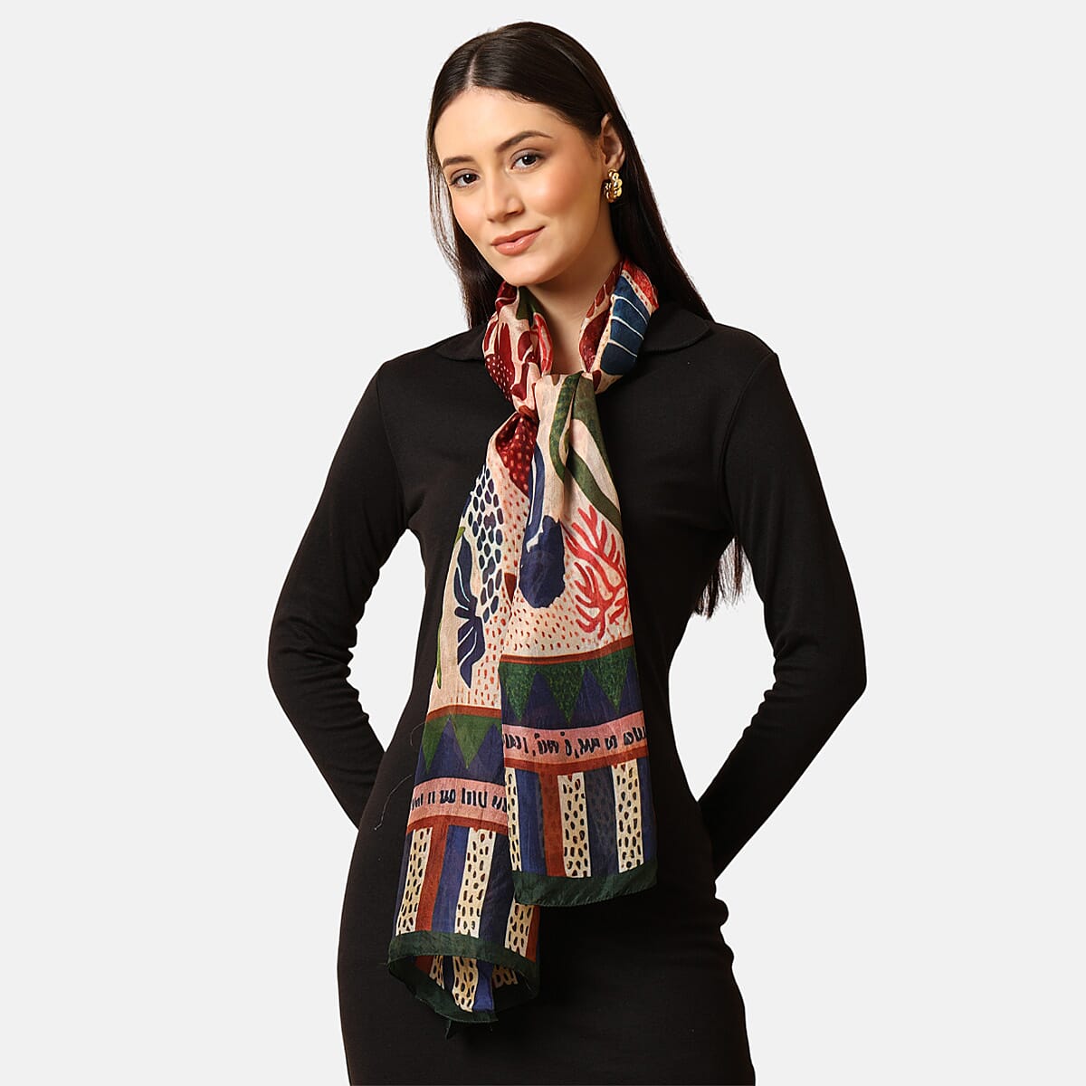 VALLISERIE 100% Mulberry Silk Butterfly Digital Printed Scarf (50x175 cm) - Red