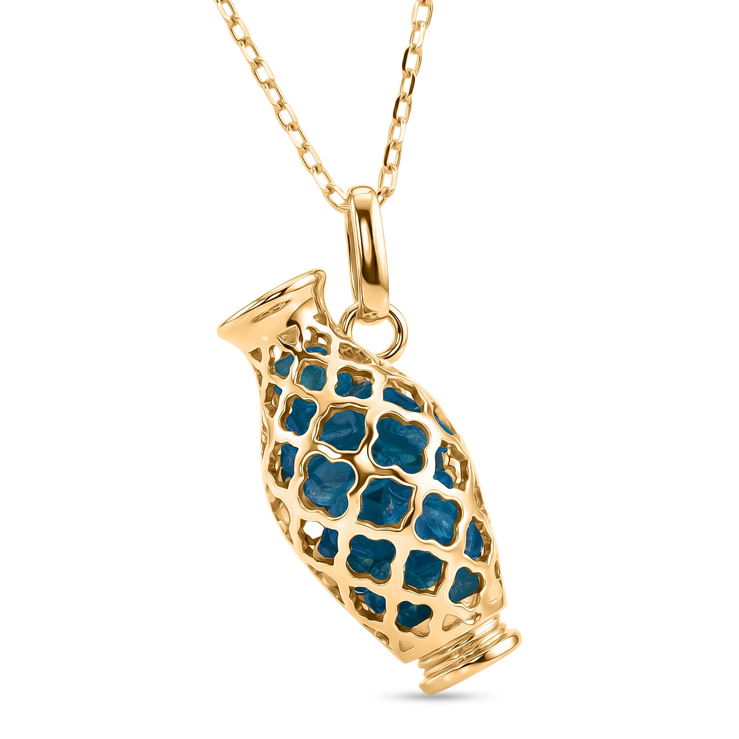 Blue Apatite Pendant with Chain (Size - 16-2 Ext) with Spring Ring Clasp in Yellow Gold Plated Sterling Silver 5.00 Ct.
