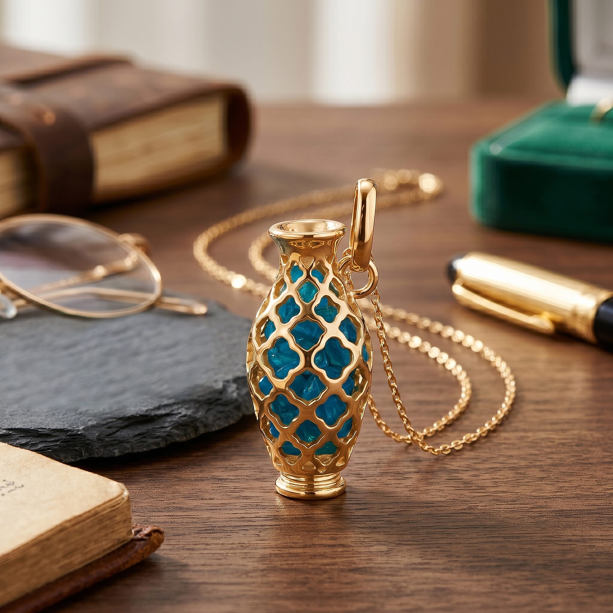 Blue Apatite Pendant with Chain (Size - 16-2 Ext) with Spring Ring Clasp in Yellow Gold Plated Sterling Silver 5.00 Ct.