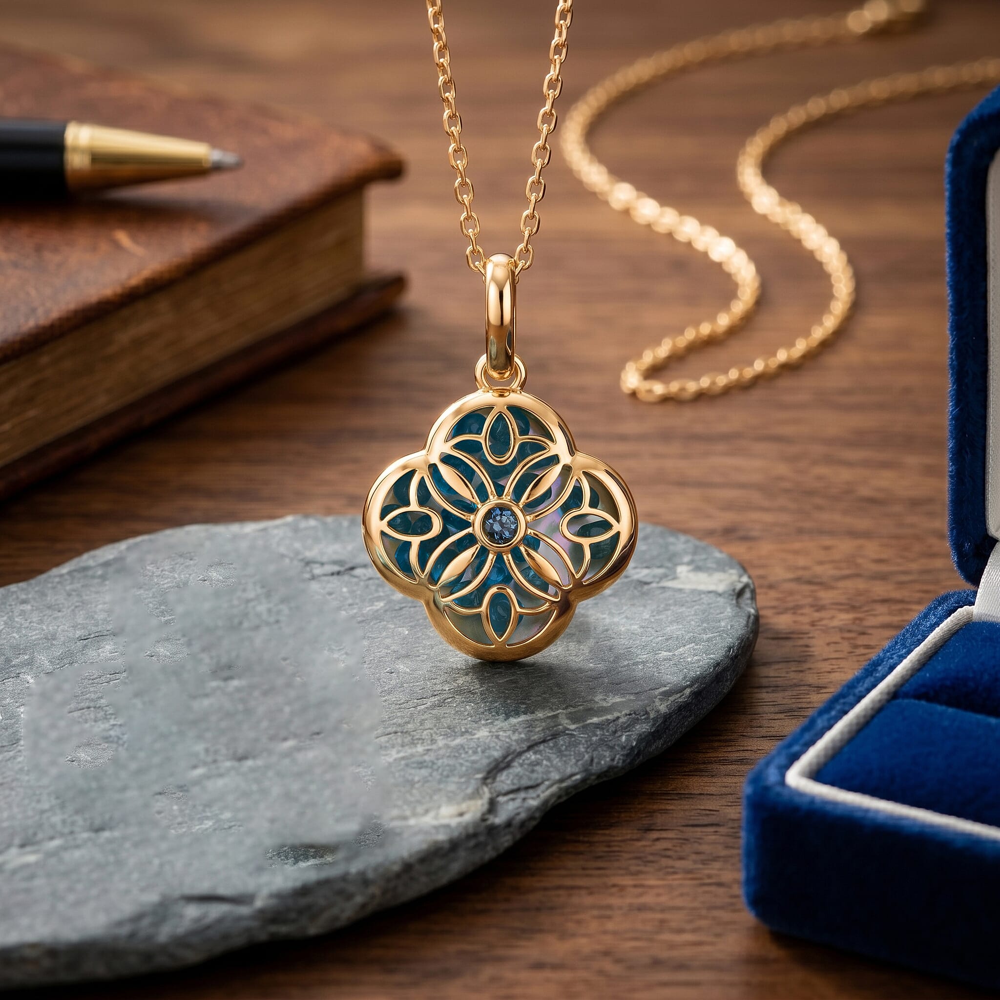 Blue Apatite Pendant with Chain ( Size - 16-2 Ext) with Lobster Clasp in Yellow Gold Plated Sterling Silver 4.00 Ct.