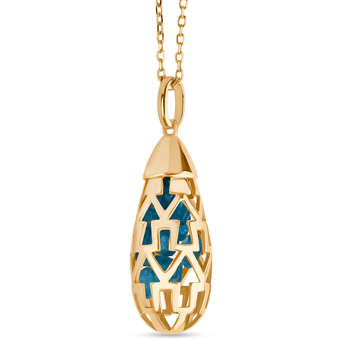Blue Apatite Pendant (Size 16 - 2 Ext) with Lobster Clasp in Yellow Gold Plating Sterling Silver 8.30 Ct.