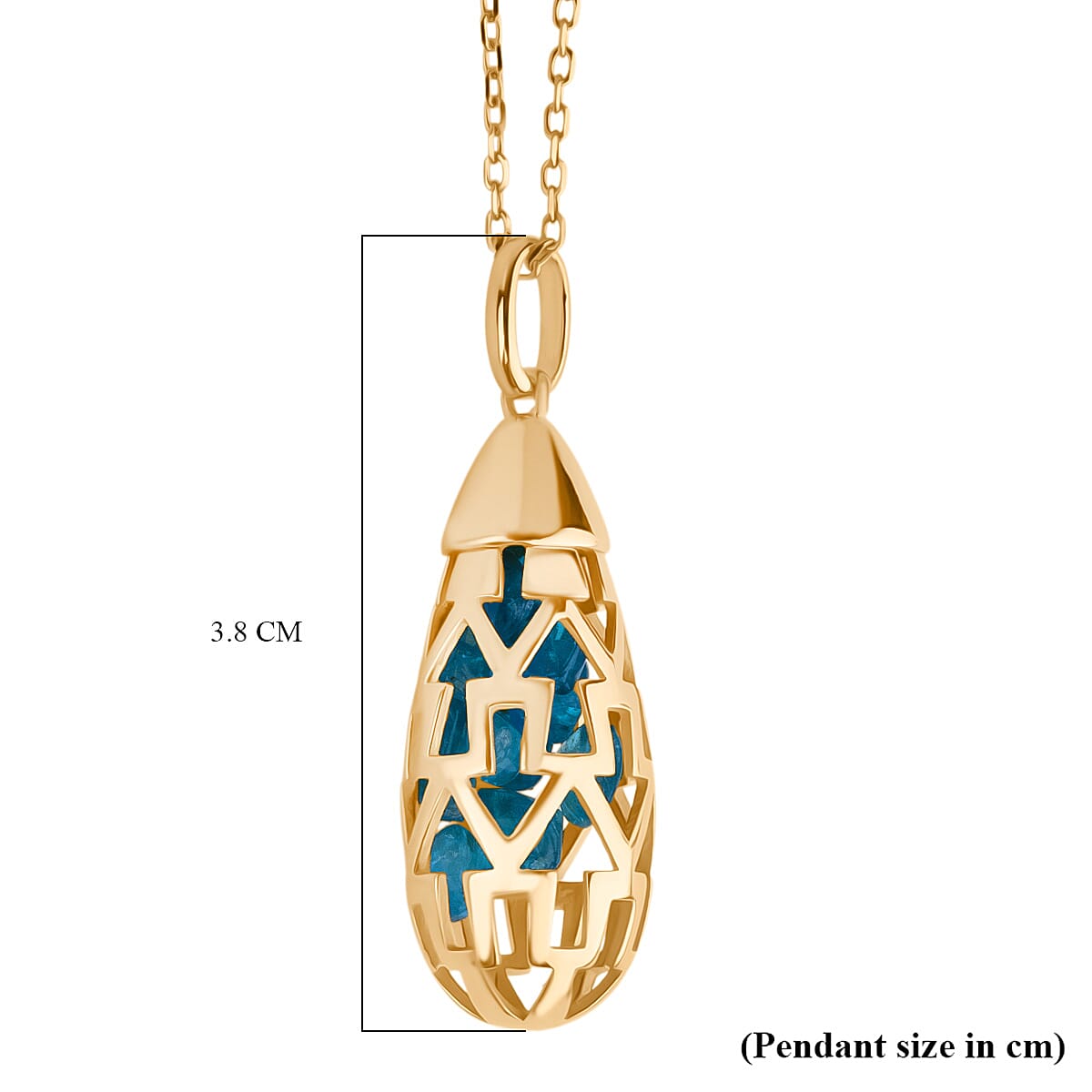 Blue Apatite Pendant (Size 16 - 2 Ext) with Lobster Clasp in Yellow Gold Plating Sterling Silver 8.30 Ct.