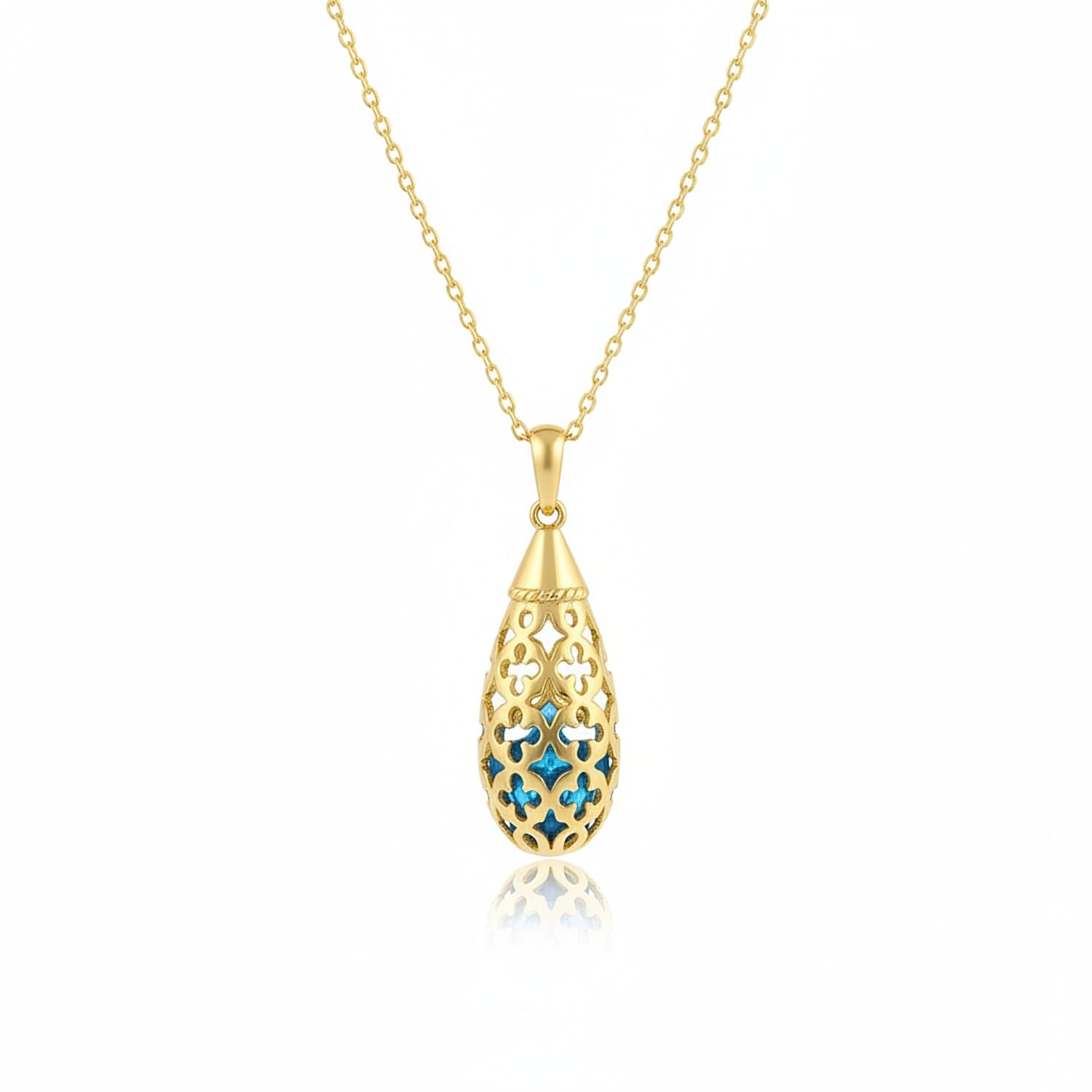 Blue Apatite Pendant (Size 16 - 2 Ext) with Lobster Clasp in Yellow Gold Plating Sterling Silver 4.40 Ct, Silver Wt. 5.00 Gms.