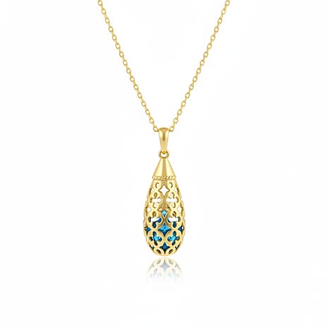 Blue Apatite Pendant (Size 16 - 2 Ext) with Lobster Clasp in Yellow Gold Plating Sterling Silver 4.40 Ct, Silver Wt. 5.00 Gms.