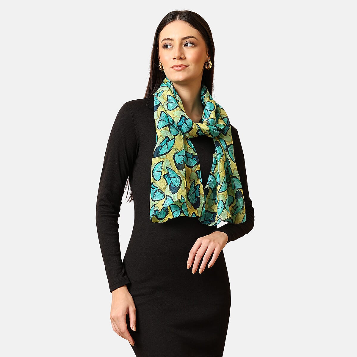 VALLISERIE 100% Silk Butterfly Digital Printed Scarf (50x175 cm) - Yellow