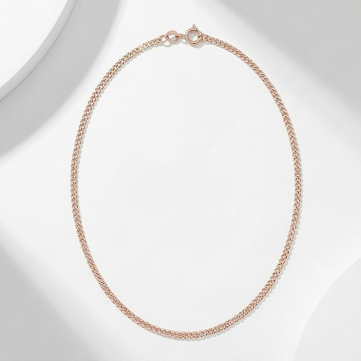 Hatton Garden Closeout Deal - 9K Rose Gold Diamond Cut Curb Chain (Size - 18) with Spring Ring Clasp