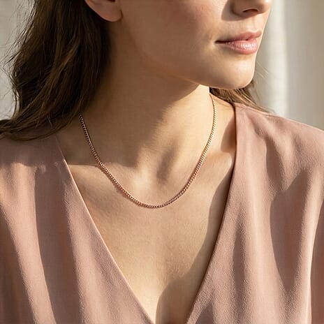 Hatton Garden Closeout Deal - 9K Rose Gold Diamond Cut Curb Chain (Size - 18) with Spring Ring Clasp