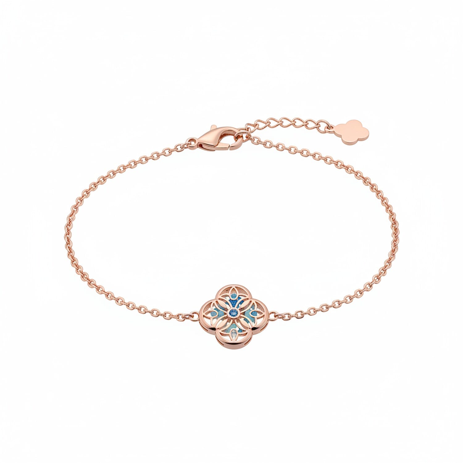 Blue Apatite, Aquamarine & Mother of Pearl Bracelet (Size - 6 - 1.5 Ext) with Lobster Clasp in Rose Gold Plated Sterling Silver 2.05 Ct.