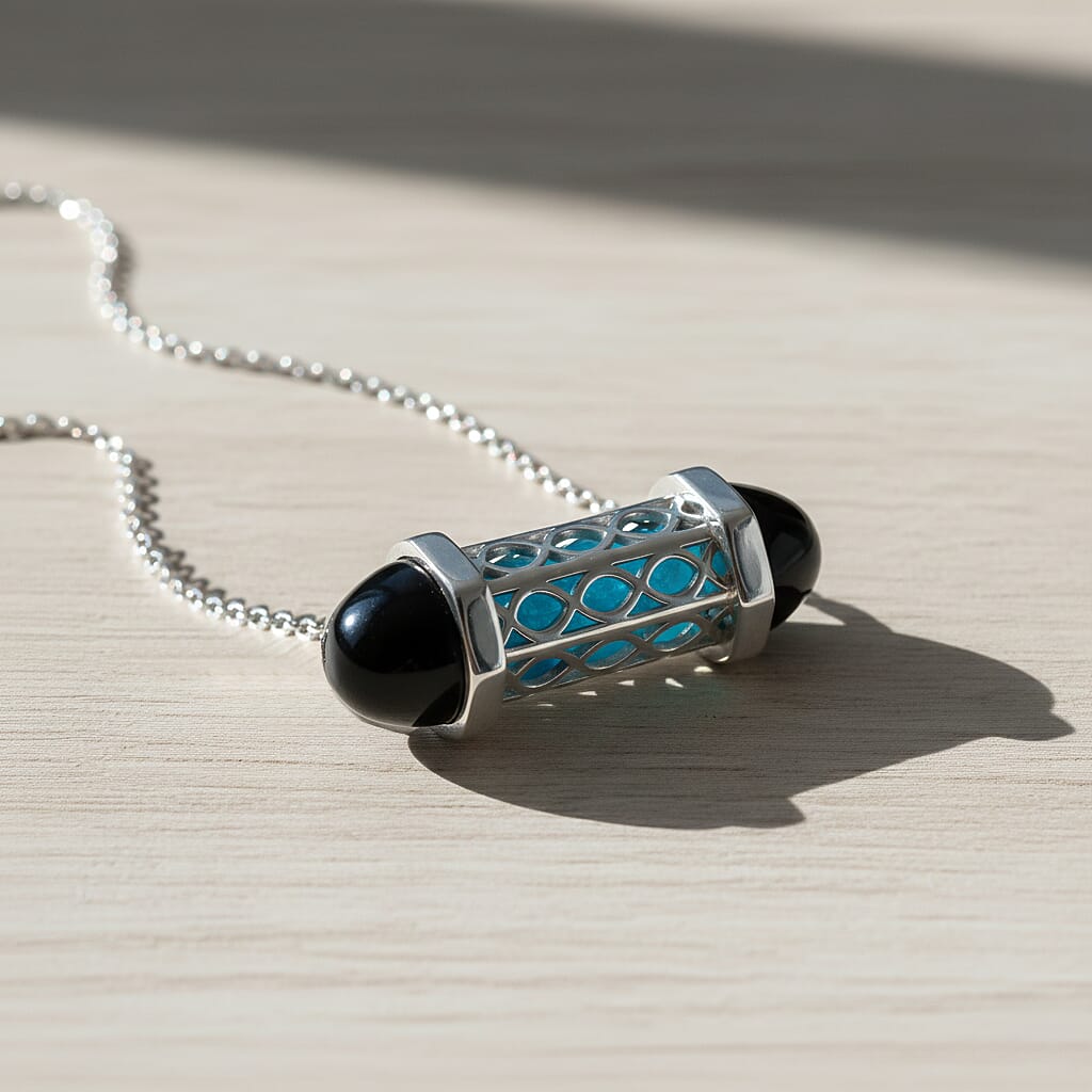 ROMA DESIGNER OUTLET CLOSEOUT Blue Apatite Necklace (Size - 16 - 2 Ext) with Lobster Clasp in Rhodium Overlay Sterling Silver 8.00 Ct.