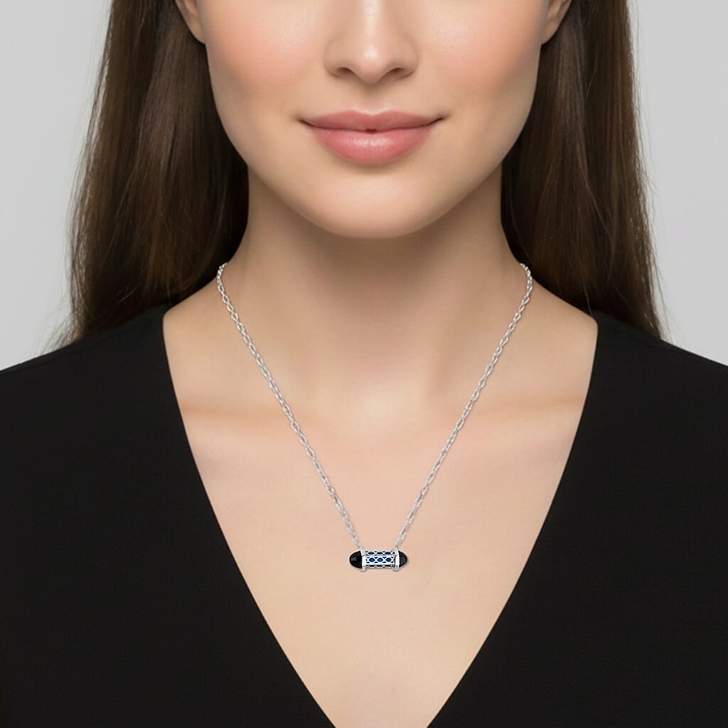 ROMA DESIGNER OUTLET CLOSEOUT Blue Apatite Necklace (Size - 16 - 2 Ext) with Lobster Clasp in Rhodium Overlay Sterling Silver 8.00 Ct.