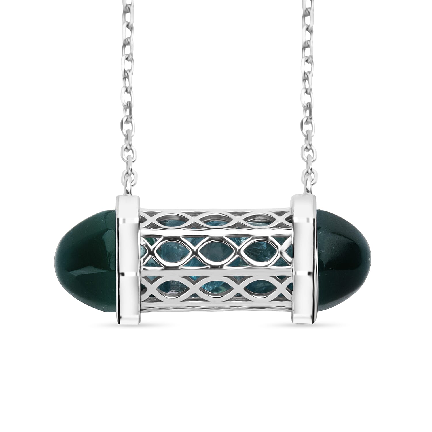 Blue Apatite Necklace (Size - 16 - 2 Ext) with Lobster Clasp in Rhodium Overlay Sterling Silver 7.50 Ct.