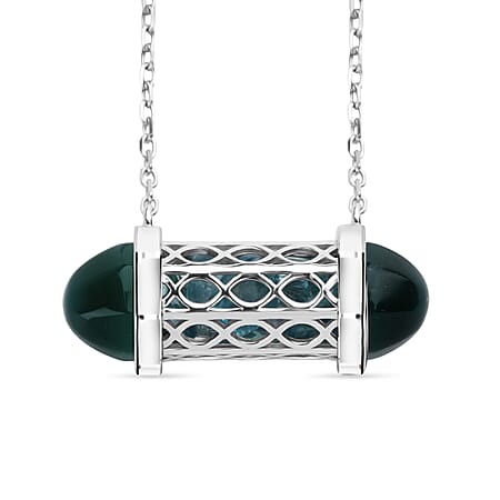 Blue Apatite Necklace (Size - 16 - 2 Ext) with Lobster Clasp in Rhodium Overlay Sterling Silver 7.50 Ct.