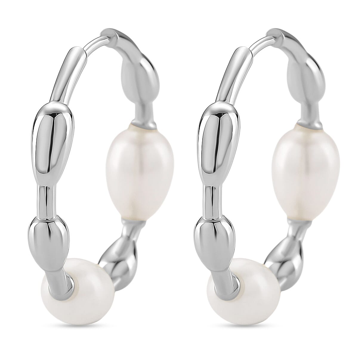 LUCY Q Pearl Drop Collection - Fresh Water Pearl Earring in Rhodium Overlay with Clasp Sterling Silver 16.40 Ct, Silver Wt. 7.00 Gms.