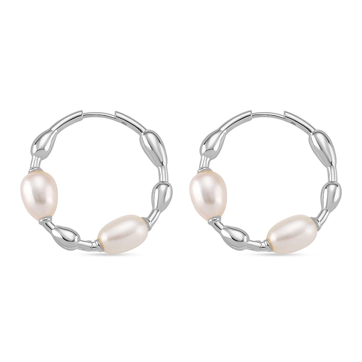 LUCY Q Pearl Drop Collection - Fresh Water Pearl Earring in Rhodium Overlay with Clasp Sterling Silver 16.40 Ct, Silver Wt. 7.00 Gms.