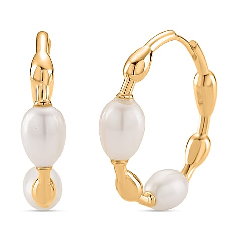 LUCY Q Pearl Drop Collection - Fresh Water Pearl Earring with Clasp Sterling Silver in 18K Vermeil Yellow Gold Plated 16.40 Ct, Silver Wt. 7.00 Gms.