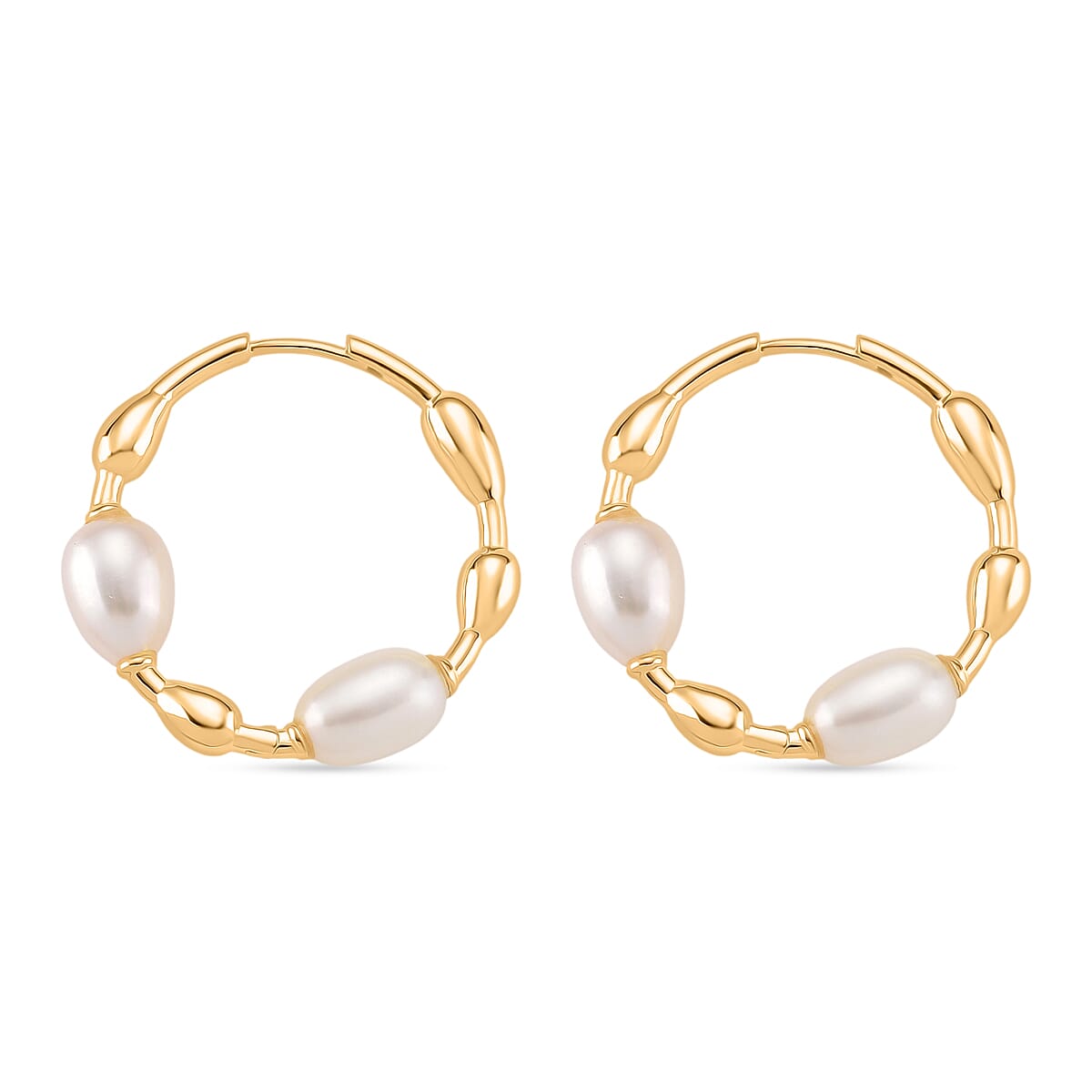 LUCY Q Pearl Drop Collection - Fresh Water Pearl Earring with Clasp Sterling Silver in 18K Vermeil Yellow Gold Plated 16.40 Ct, Silver Wt. 7.00 Gms. LUCY Q Pearl Drop Collection - Fresh Water Pearl Earring with Clasp Sterling Silver in 18K Vermeil Yellow Gold Plated 16.40 Ct, Silver Wt. 7.00 Gms.