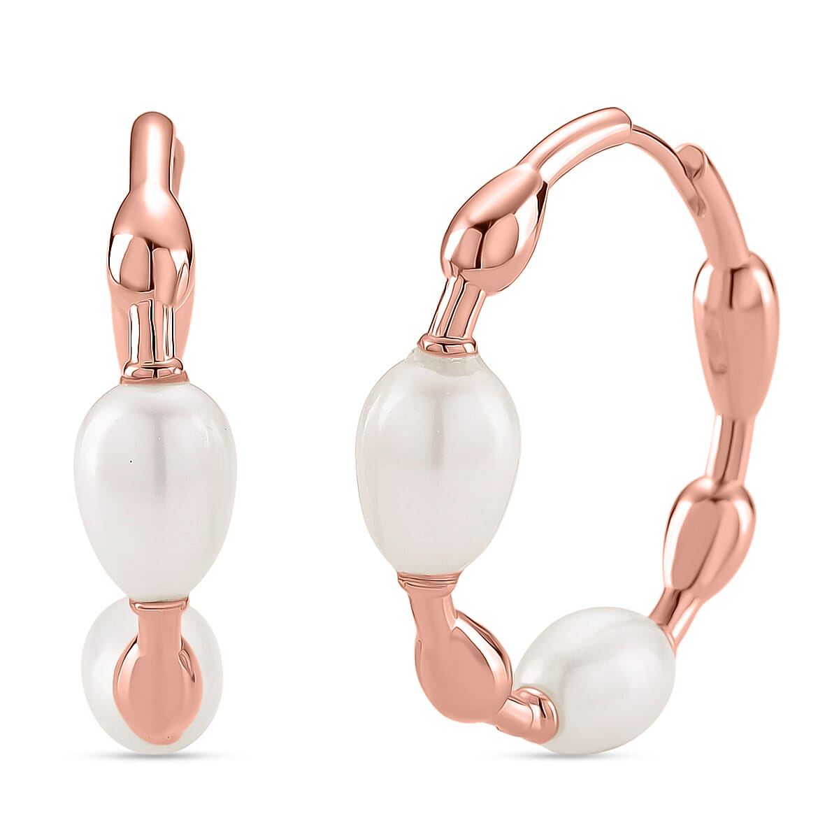 LUCY Q Pearl Drop Collection - Fresh Water Pearl Earring with Clasp Sterling Silver in 18K Vermeil Rose Gold Plated 16.40 Ct, Silver Wt. 7.00 Gms.