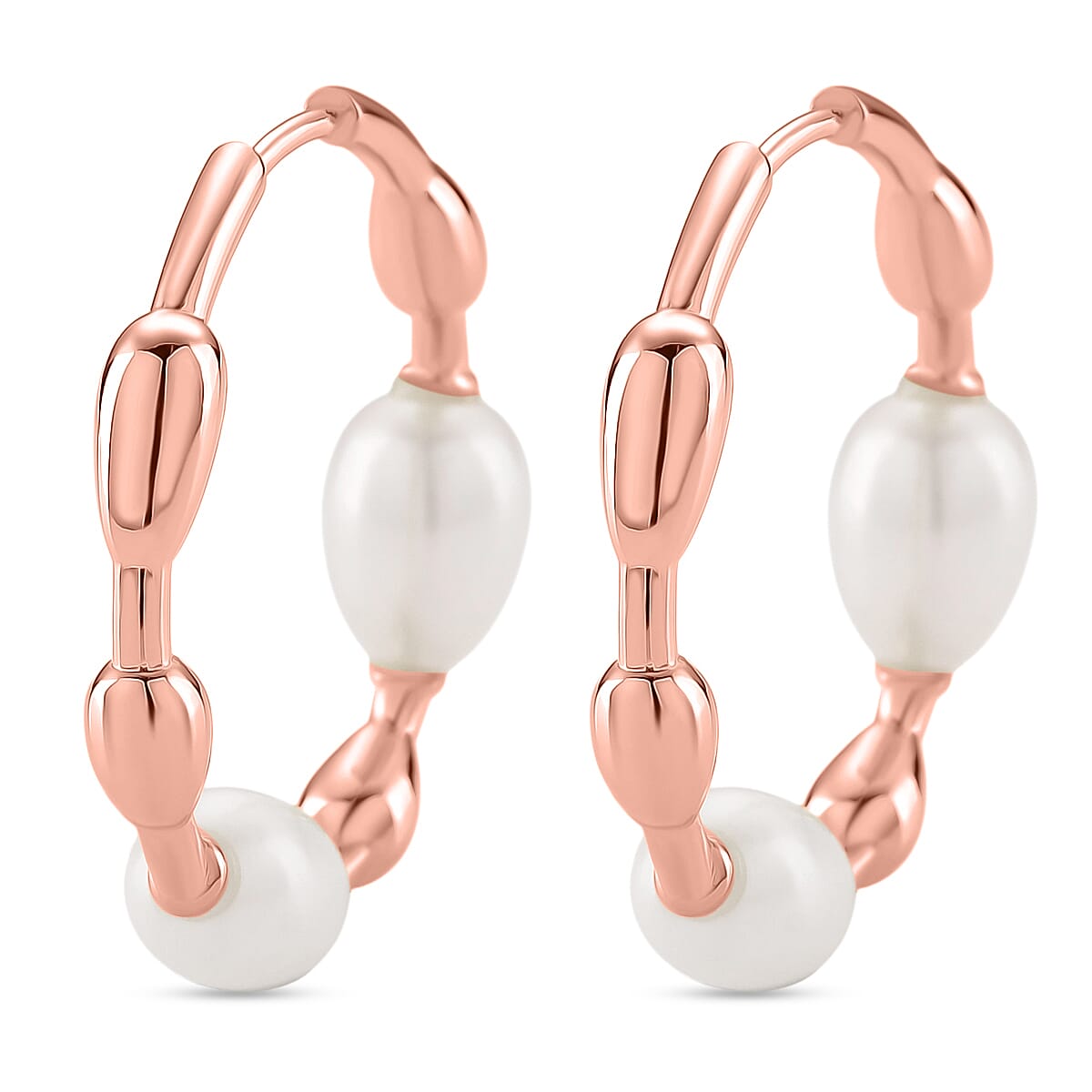 LUCY Q Pearl Drop Collection - Fresh Water Pearl Earring with Clasp Sterling Silver in 18K Vermeil Rose Gold Plated 16.40 Ct, Silver Wt. 7.00 Gms.