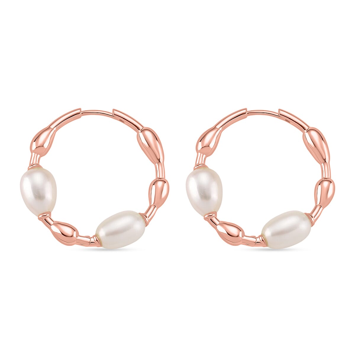 LUCY Q Pearl Drop Collection - Fresh Water Pearl Earring with Clasp Sterling Silver in 18K Vermeil Rose Gold Plated 16.40 Ct, Silver Wt. 7.00 Gms.