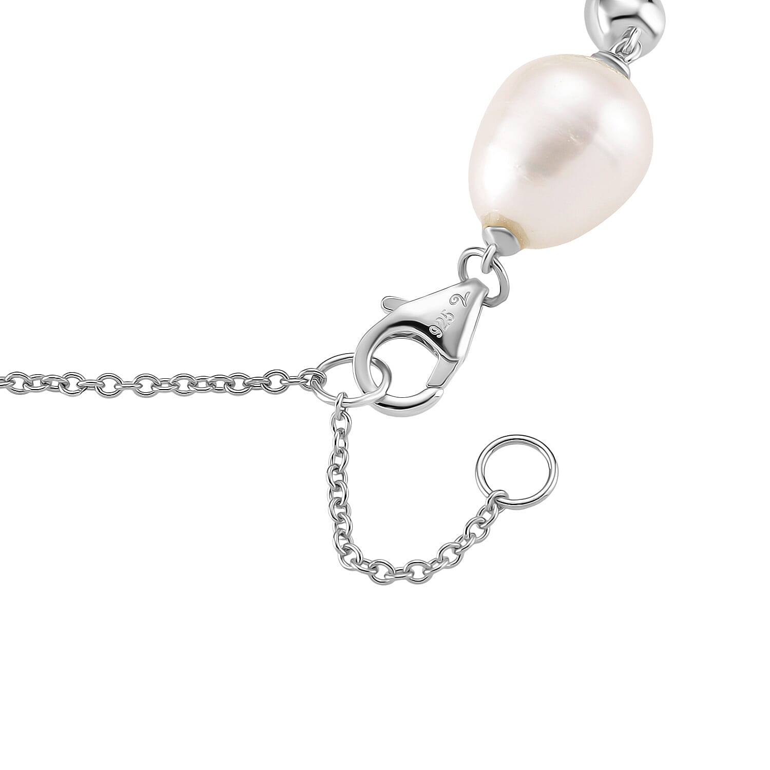 LUCY Q Pearl Drop Collection - Fresh Water Pearl Bracelet (Size - 8) with Lobster Clasp in Rhodium Overlay Sterling Silver 23.14 Ct, Silver Wt. 9.20 Gms.