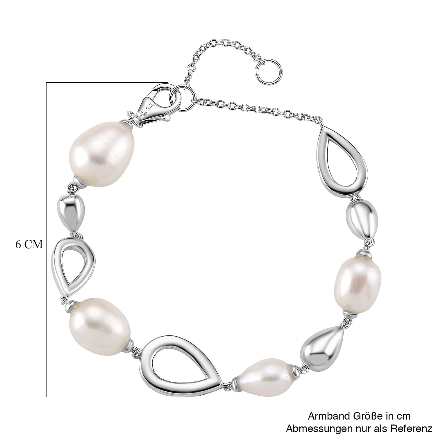 LUCY Q Pearl Drop Collection - Fresh Water Pearl Bracelet (Size - 8) with Lobster Clasp in Rhodium Overlay Sterling Silver 23.14 Ct, Silver Wt. 9.20 Gms.