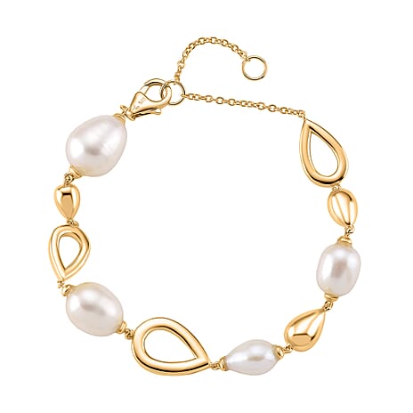 LUCY Q Pearl Drop Collection - Fresh Water Pearl Bracelet (Size - 8) Sterling Silver with Lobster Clasp in 18K Vermeil Yellow Gold Plated 23.14 Ct, Silver Wt. 9.20 Gms.
