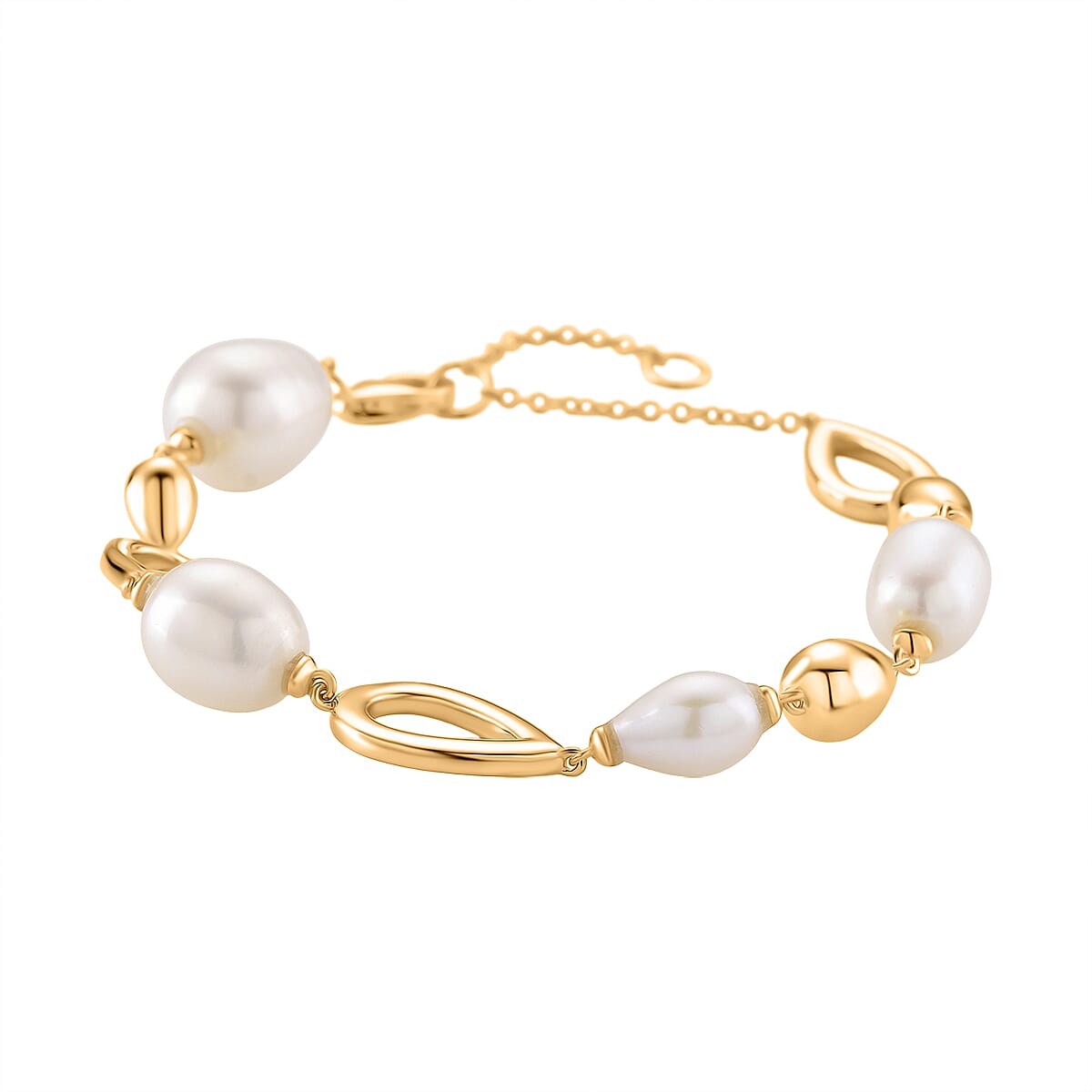 LUCY Q Pearl Drop Collection - Fresh Water Pearl Bracelet (Size - 8) Sterling Silver with Lobster Clasp in 18K Vermeil Yellow Gold Plated 23.14 Ct, Silver Wt. 9.20 Gms.