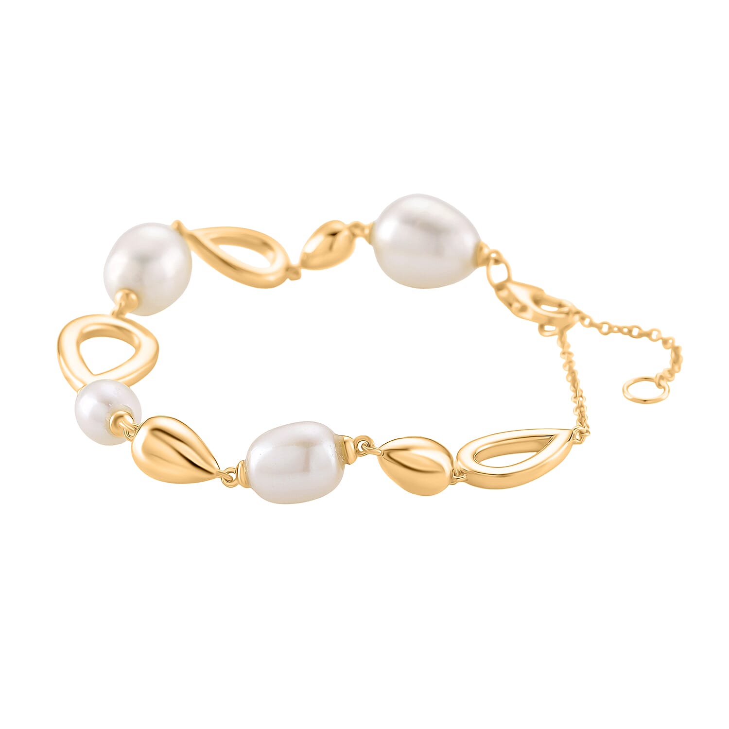 LUCY Q Pearl Drop Collection - Fresh Water Pearl Bracelet (Size - 8) Sterling Silver with Lobster Clasp in 18K Vermeil Yellow Gold Plated 23.14 Ct, Silver Wt. 9.20 Gms.