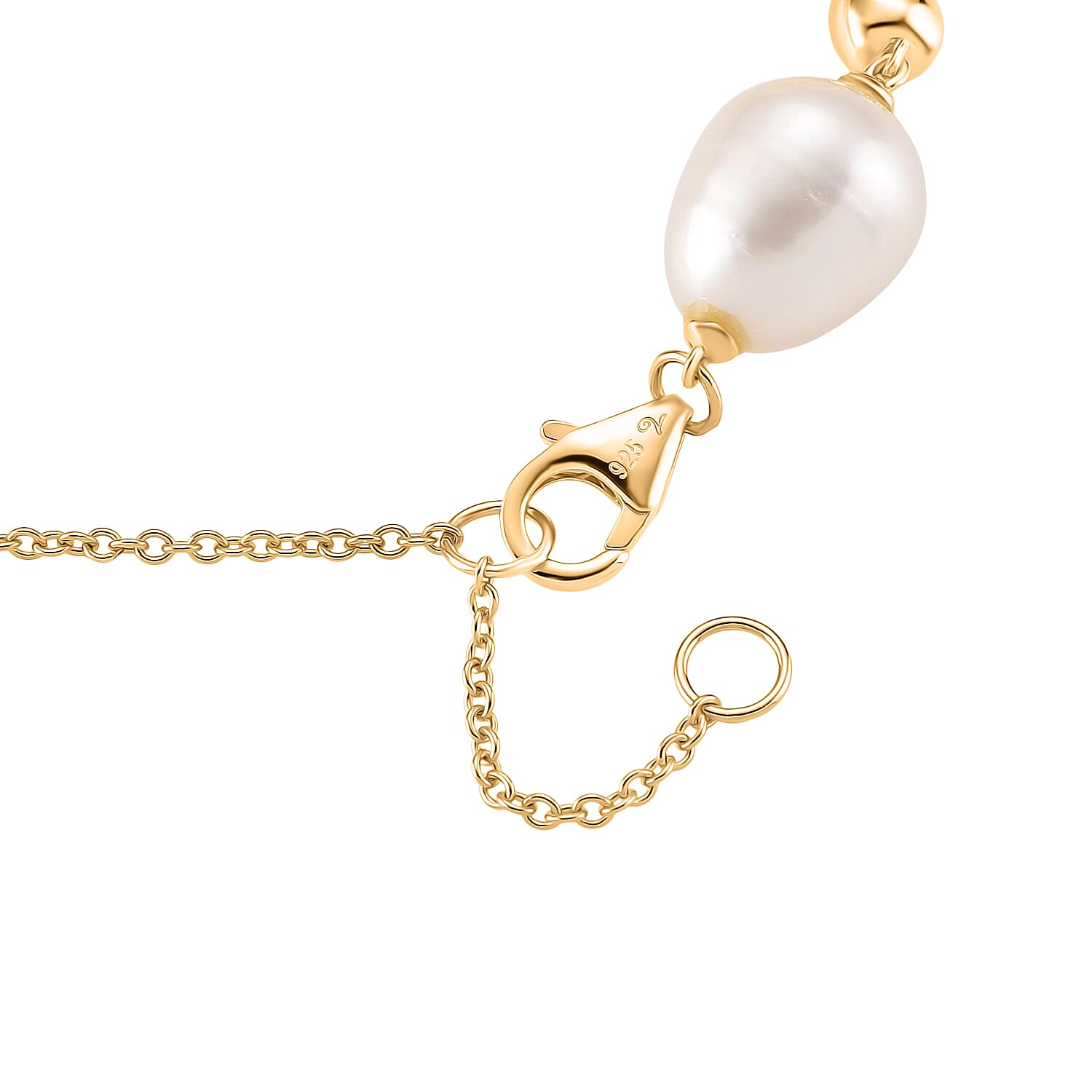 LUCY Q Pearl Drop Collection - Fresh Water Pearl Bracelet (Size - 8) Sterling Silver with Lobster Clasp in 18K Vermeil Yellow Gold Plated 23.14 Ct, Silver Wt. 9.20 Gms.