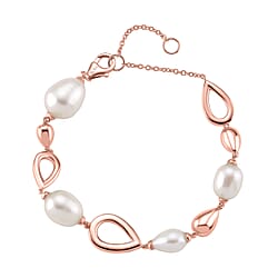 LUCY Q Pearl Drop Collection - Fresh Water Pearl Bracelet (Size - 8) Sterling Silver with Lobster Clasp in 18K Vermeil Rose Gold Plated 23.14 Ct, Silver Wt. 9.20 Gms.